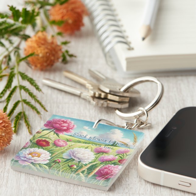 Peonies & Quote  Key Ring (Front Right)