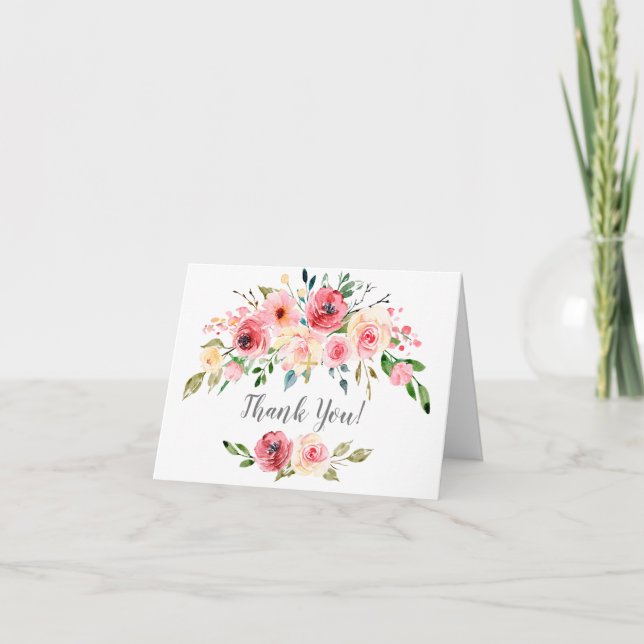 Peonies Rose Floral Communion Thank You Note (Front)
