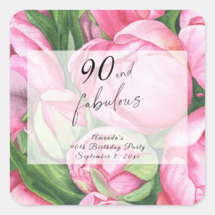 Peonies Roses 90th Birthday Party  Square Sticker