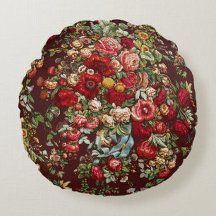 Peonies & Roses,Vintage Chintz Floral Pattern Round Cushion