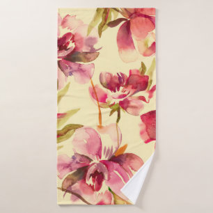 Peonies Seamless Pattern. Watercolor Background.  Bath Towel