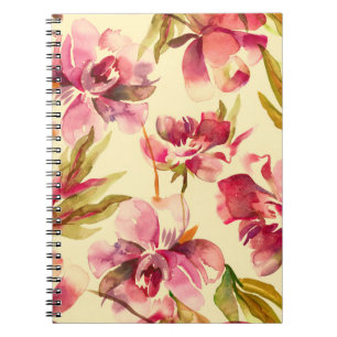 Peonies Seamless Pattern. Watercolor Background. Notebook