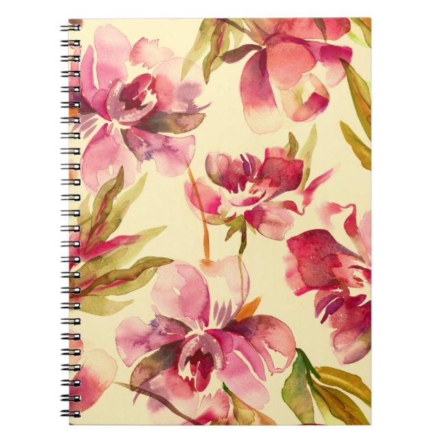 Peonies Seamless Pattern. Watercolor Background.  Notebook (Front)