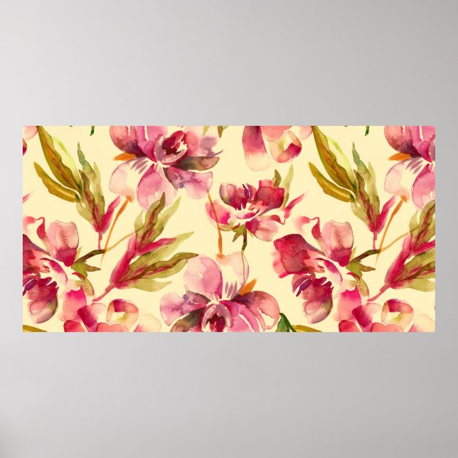 Peonies Seamless Pattern. Watercolor Background.  Poster (Front)