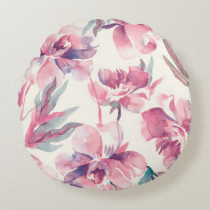 Peonies Seamless Pattern. Watercolor Background.  Round Cushion