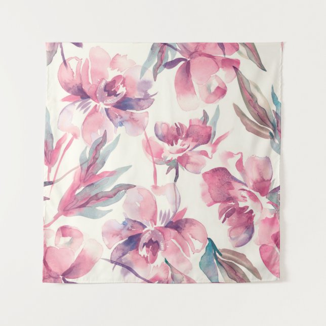 Peonies Seamless Pattern. Watercolor Background.  Tapestry (Front)