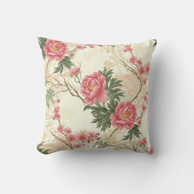 Peonies throwpillows -vintage floral  (Front)