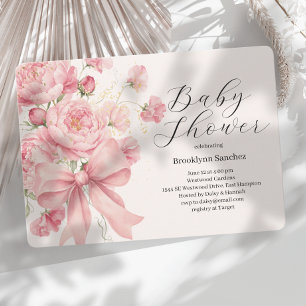 Peonies tied with a Bow Baby Shower Invitation