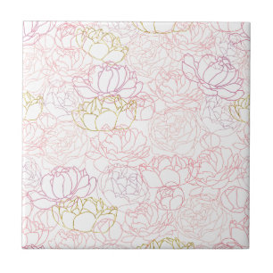 Peonies touch of gold ceramic tile