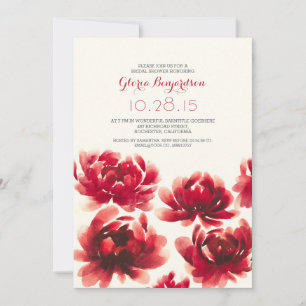 Peonies watercolor floral bridal shower invitation
