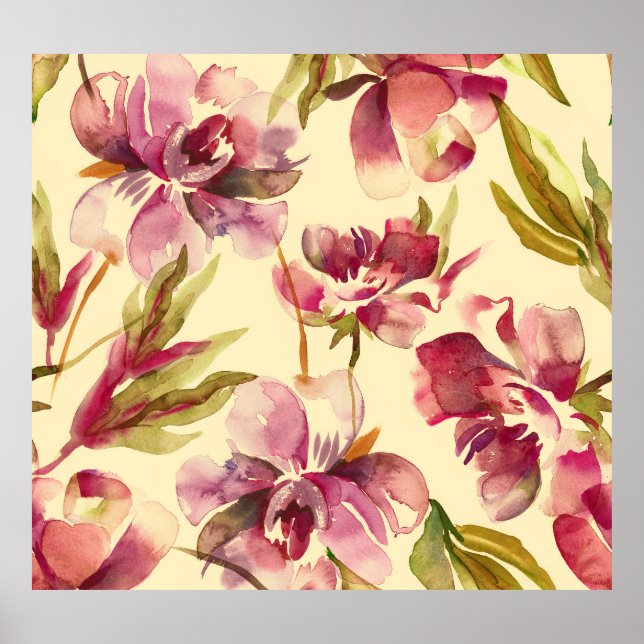 Peonies Watercolor: Seamless Background Bliss Poster (Front)