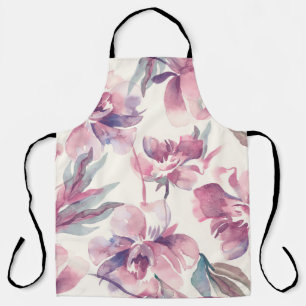 Peonies watercolor: seamless floral background. apron