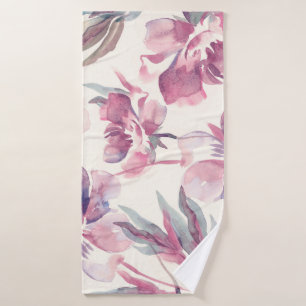 Peonies watercolor: seamless floral background. bath towel