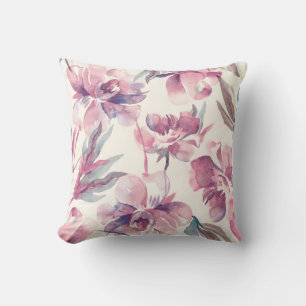 Peonies watercolor: seamless floral background. cushion