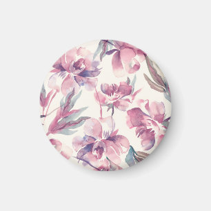 Peonies watercolor: seamless floral background. magnet