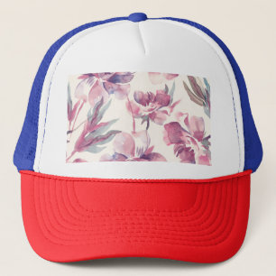 Peonies watercolor: seamless floral background. trucker hat