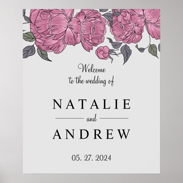 Peonies Wedding Welcome Sign (Front)