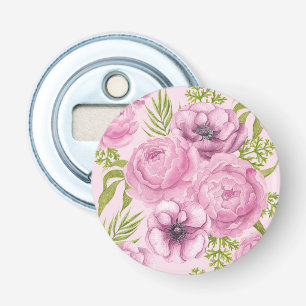 Peony and anemone flowers watercolor bottle opener