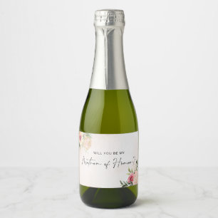 Peony and Gold Bloom Matron of Honor Wine Label