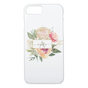 Peony and Gold Bloom Monogram Name iPhone 8/7 Case