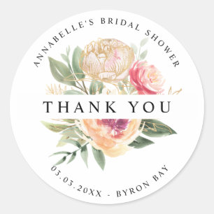 Peony and Gold Flowers Bridal Shower Sticker