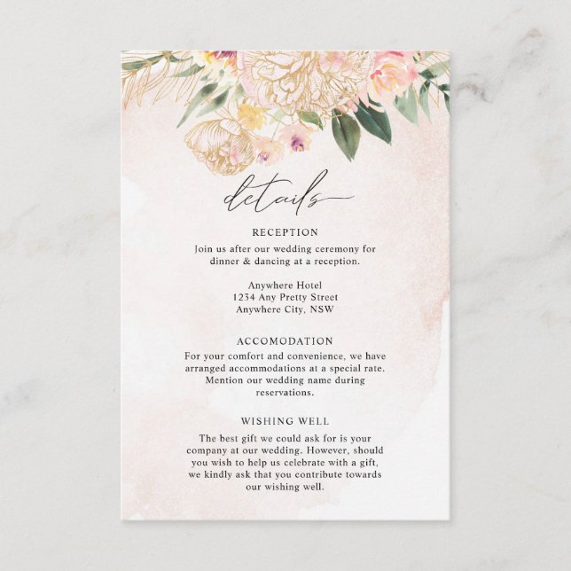 Peony and Gold Flowers Detail Enclosure Card (Front)