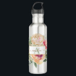 Peony and Gold Flowers Monogram Name 710 Ml Water Bottle<br><div class="desc">Designed to coordinate with our Peony and Gold collection, this customizable matching monogram water bottle features luscious pink and gold peony flowers with green foliage with classic lettering. For more advanced customisation of this design, please click the "CUSTOMIZE" button above. Please note, gold foil is a printed effect and not...</div>