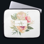 Peony and Gold Flowers Monogram Name iPad Pro Cove Laptop Sleeve<br><div class="desc">Designed to coordinate with our Peony and Gold collection, this customisable matching monogram laptop bag features luscious pink and gold peony flowers with green foliage with classic lettering. For more advanced customisation of this design, please click the "CUSTOMIZE" button above. Please note, gold foil is a printed effect and not...</div>