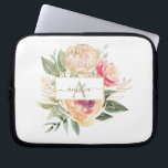 Peony and Gold Flowers Monogram Name iPad Pro Cove Laptop Sleeve<br><div class="desc">Designed to coordinate with our Peony and Gold collection, this customisable matching monogram laptop bag features luscious pink and gold peony flowers with green foliage with classic lettering. For more advanced customisation of this design, please click the "CUSTOMIZE" button above. Please note, gold foil is a printed effect and not...</div>
