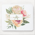 Peony and Gold Flowers Monogram Name Mouse Pad<br><div class="desc">Designed to coordinate with our Peony and Gold collection, this customisable matching monogram mouse pad features luscious pink and gold peony flowers with green foliage with classic lettering. For more advanced customisation of this design, please click the "CUSTOMIZE" button above. Please note, gold foil is a printed effect and not...</div>