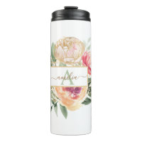 Peony and Gold Flowers Monogram Name