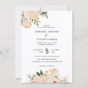Peony and Gold Flowers Wedding Invitation