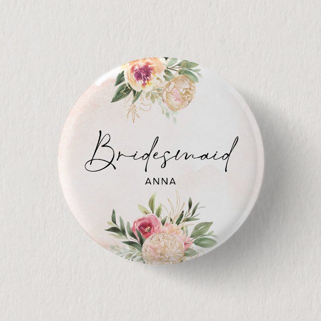 Peony and Gold Foil Bloom Badge (Front)