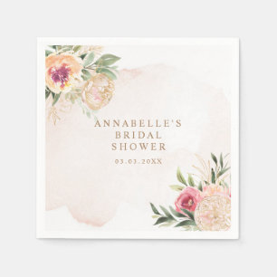 Peony and Gold Foil Bloom Bridal Shower Napkin