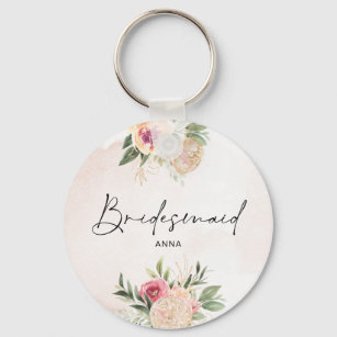 Peony and Gold Foil Bloom Bridesmaid Key Ring
