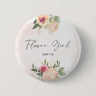 Peony and Gold Foil Bloom Flower Girl Badge