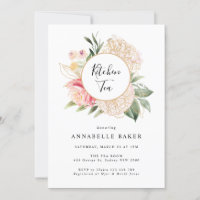 Peony and Gold Foil Bloom Kitchen Tea Invitation