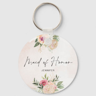 Peony and Gold Foil Bloom Maid of Honor Key Ring