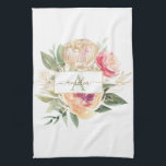 Peony and Gold Foil Bloom Monogram Name Tea Towel<br><div class="desc">Designed to coordinate with our Peony Bloom Monogram collection, this customizable tea towel features luscious pink and gold peony flowers with green foliage. For more advanced customisation of this design, e.g. changing layout, font or text size please click the "CUSTOMIZE" button above. Please note, gold foil is a printed effect...</div>