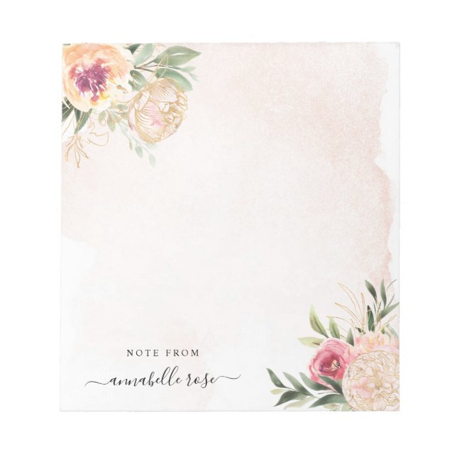 Peony and Gold Foil Bloom Notepad (Front)