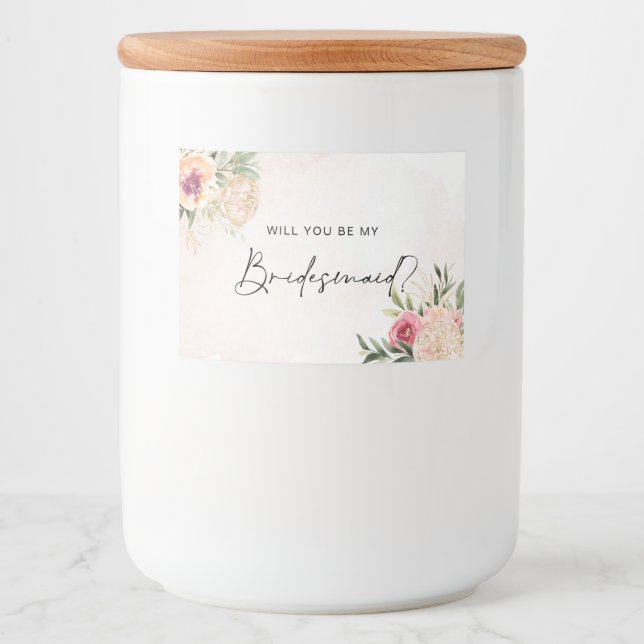 Peony and Gold Foil Blooms Bridesmaid Candle Label (Front)