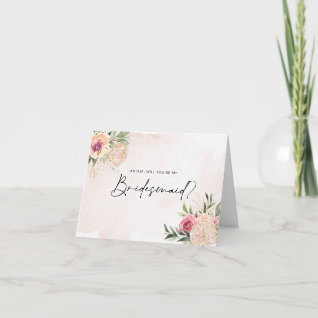Peony and Gold Foil Blooms Bridesmaid Card (Front)