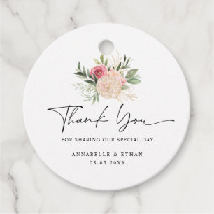 Peony and Gold Foil Blooms Favour Tag