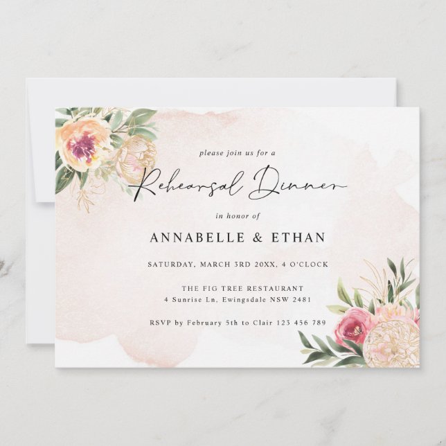 Peony and Gold Foil Blooms Rehearsal Dinner (Front)