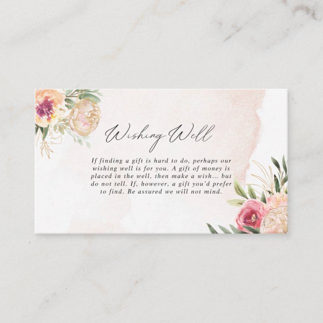 Peony and Gold Foil Flowers Wishing Well Enclosure Card (Front)