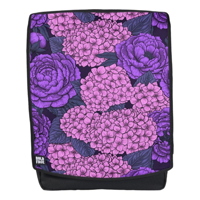 Peony and hydrangea in pink and violet backpack (Front)