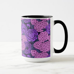 Peony and hydrangea in pink and violet mug
