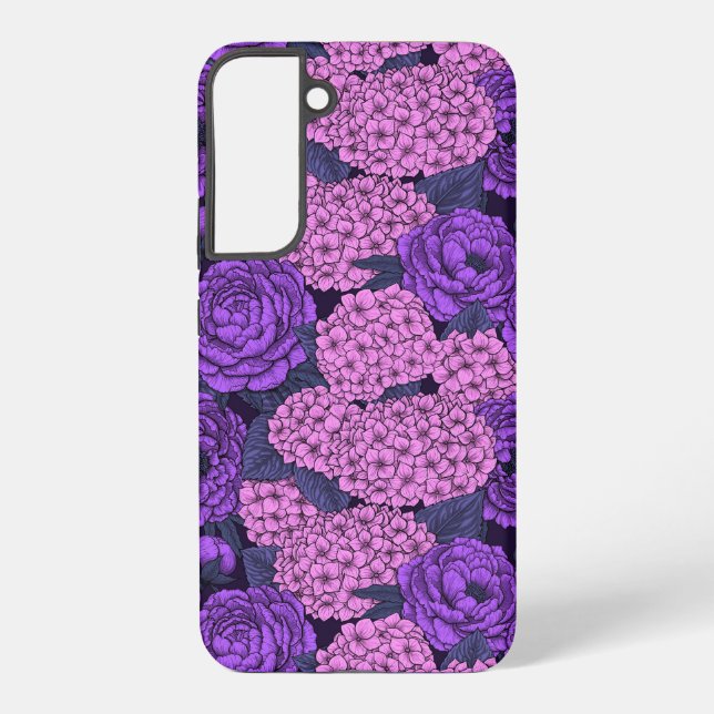Peony and hydrangea in pink and violet samsung galaxy s22+ case (Back)