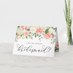 Peony and Hydrangea Will You Be My Bridesmaid Card