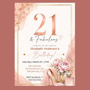 Peony and Perfume Fabulous 21st Birthday Invitation